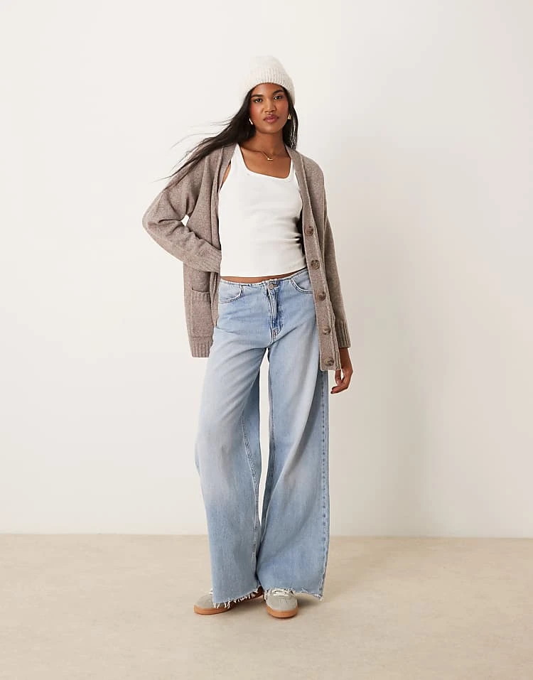 Miss Selfridge Mid Length Cardigan With Seam Detail In Mushroom For Women - Image 3