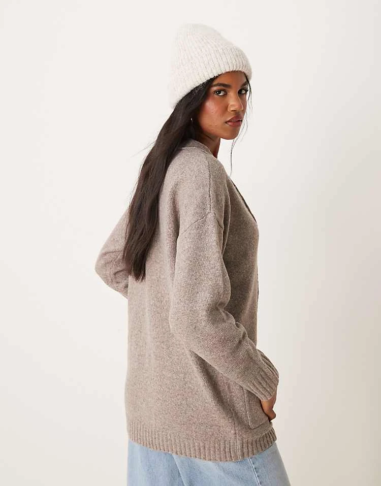 Miss Selfridge Mid Length Cardigan With Seam Detail In Mushroom For Women - Image 4