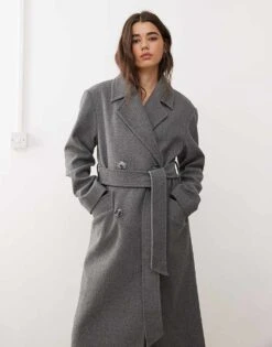 Miss Selfridge Belted Wrap Formal Coat In Grey Marl For Women