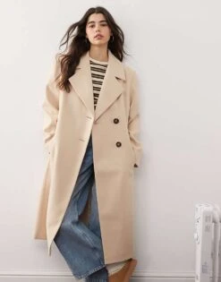Miss Selfridge Brushed Oversized Maxi Coat In Oatmeal For Women