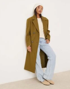 Miss Selfridge Petite Belted Wrap Formal Coat In Khaki For Women