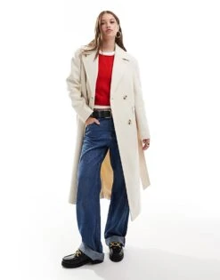 Miss Selfridge Belted Wrap Formal Coat In Cream For Women