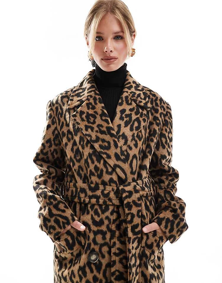 Miss Selfridge Belted Wrap Formal Coat In Leopard Print For Women - Image 2
