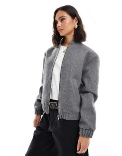 Miss Selfridge Brushed Oversized Bomber In Grey For Women Charcoal