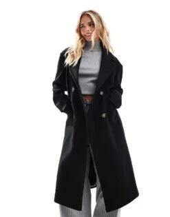 Miss Selfridge Petite Belted Wrap Formal Coat In Black For Women