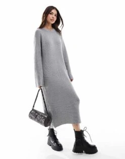 Miss Selfridge Zip Detail Maxi Dress In Grey Marl For Women