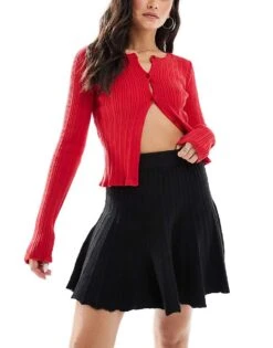 Miss Selfridge Pleated Flippy Knit Mini Skirt In Black For Women