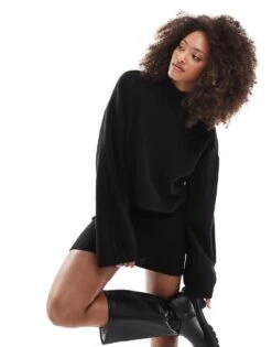 Miss Selfridge Seam Detail Funnel Neck Jumper In Black For Women