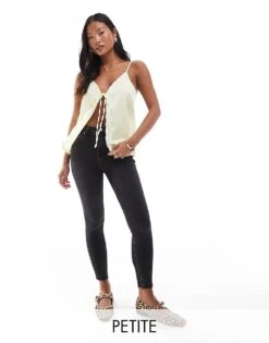 Miss Selfridge Petite Skinny High Waist Jean In Black Wash For Women