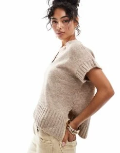 Miss Selfridge Knitted Vest In Oatmeal For Women