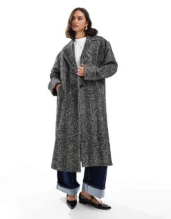 Miss Selfridge Oversized Chevron Maxi Coat In Mono For Women