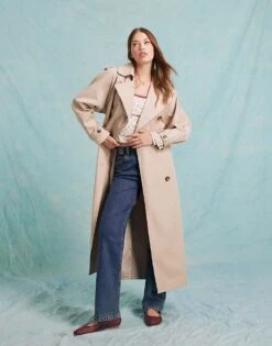Miss Selfridge Maxi Trench Coat In Stone For Women