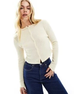 Miss Selfridge Rib Cardi In Natural For Women