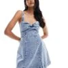 Miss Selfridge Bow Detail Denim Mini Dress In Light Blue For Women Light Blue Wash