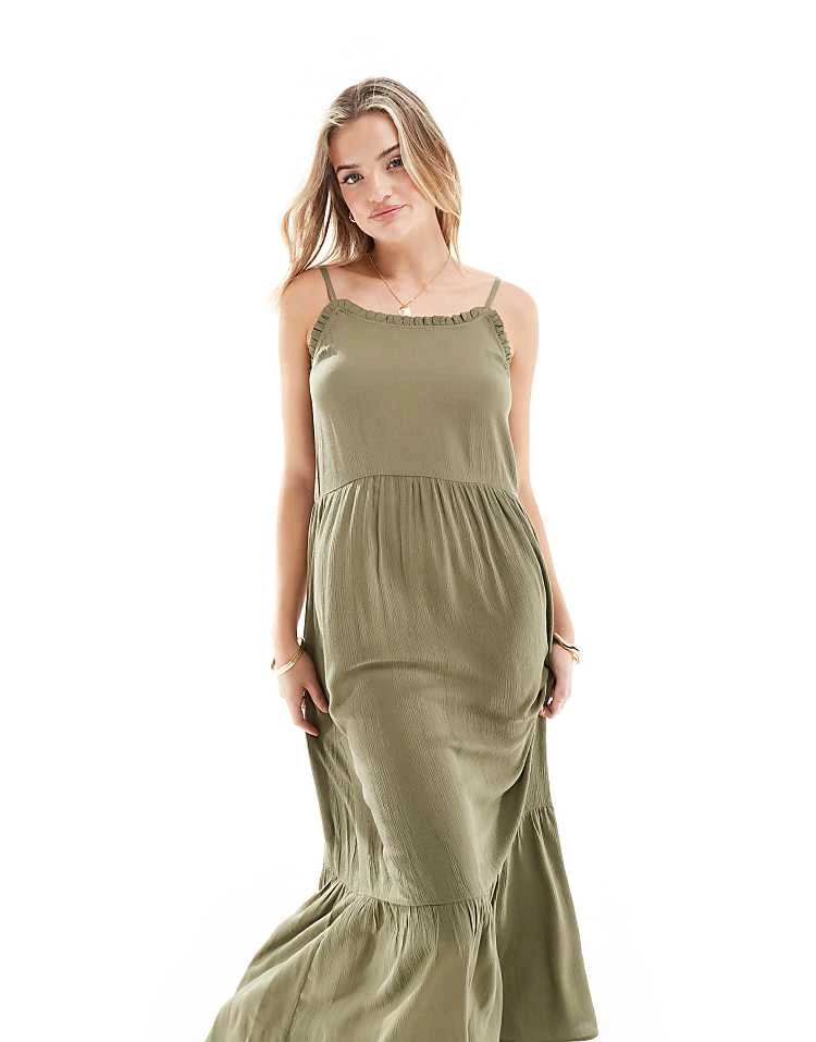 Miss Selfridge Cheesecloth Tiered Maxi Sundress In Khaki For Women - Image 5