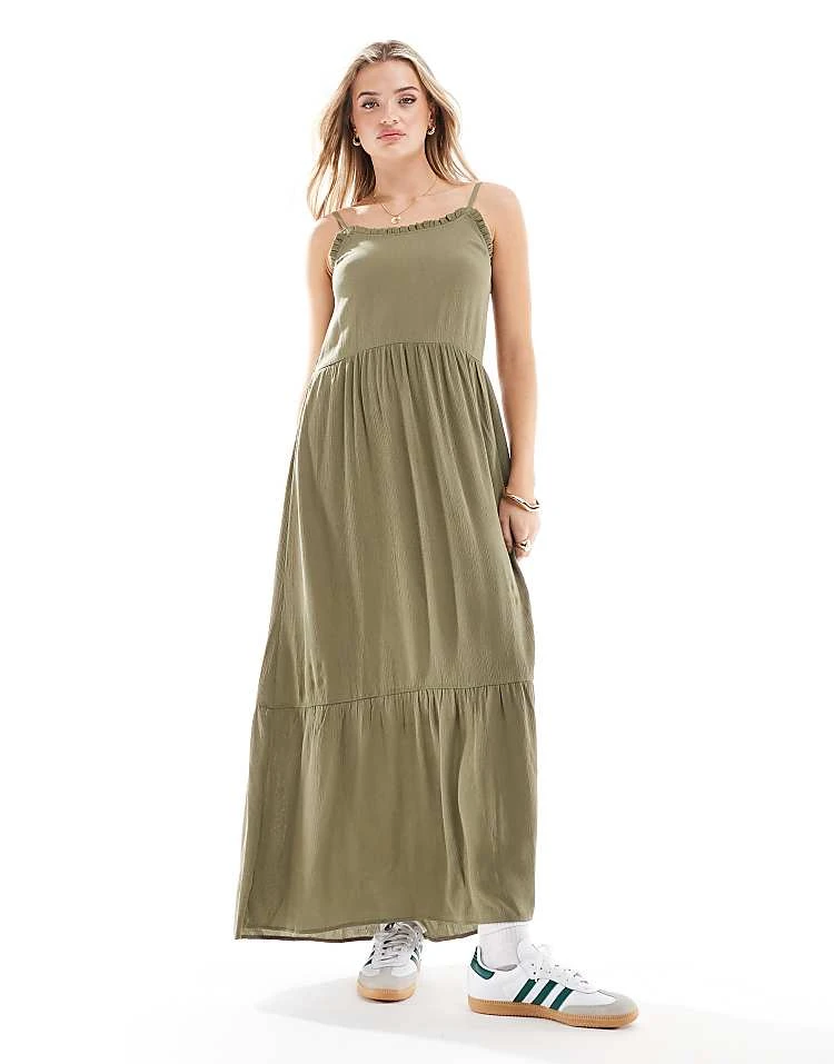 Miss Selfridge Cheesecloth Tiered Maxi Sundress In Khaki For Women - Image 2