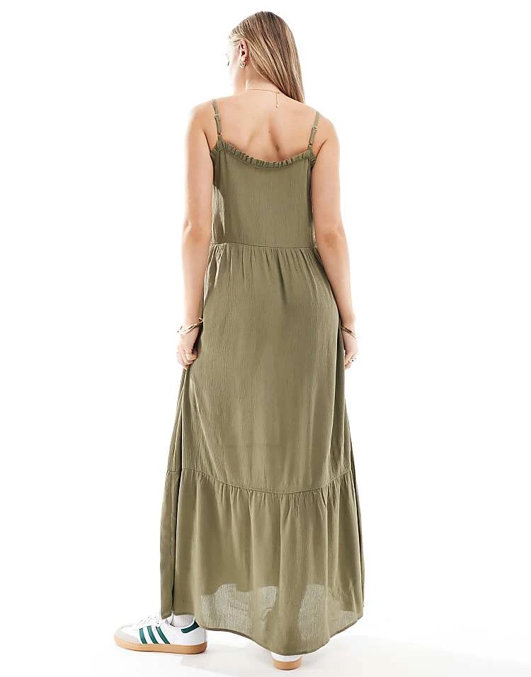 Miss Selfridge Cheesecloth Tiered Maxi Sundress In Khaki For Women - Image 4