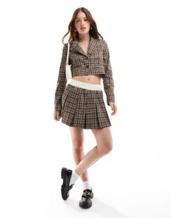 Miss Selfridge Tailored Brown Check Co Ord