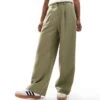 Miss Selfridge Petite Tailored Wide Leg Dad Trouser In Khaki For Women