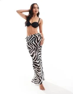 Miss Selfridge Beach Chiffon Maxi Skirt In Zebra Print For Women