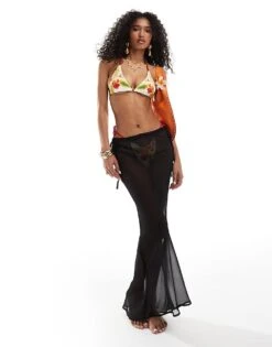 Miss Selfridge Beach Chiffon Maxi Skirt In Black For Women