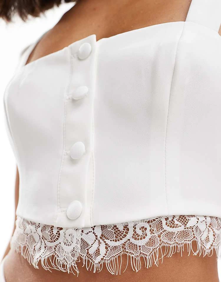 Miss Selfridge Lace Trim Corset Top Co Ord In Ivory For Women - Image 2