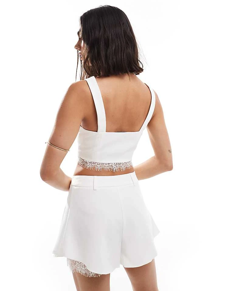 Miss Selfridge Lace Trim Corset Top Co Ord In Ivory For Women - Image 4