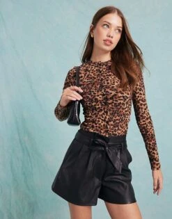 Miss Selfridge Button Through Rib Cardigan In Leopard Print For Women