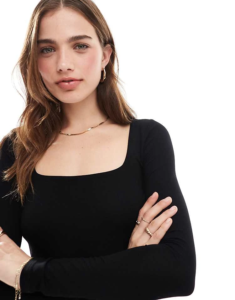 Miss Selfridge Square Neck Long Sleeve Top In Black For Women - Image 3