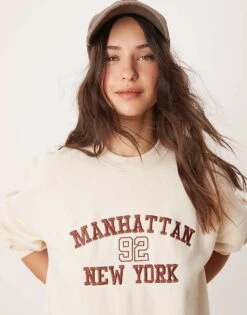 Miss Selfridge Manhattan Oversized Sweatshirt In Ecru For Women