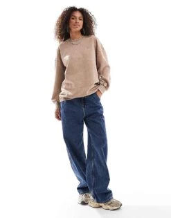 Miss Selfridge Oversized Acid Wash Sweatshirt In Ginger Snap For Women