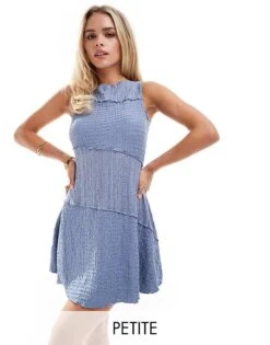 Miss Selfridge Petite Mixed Lace Mini Dress In Blue For Women