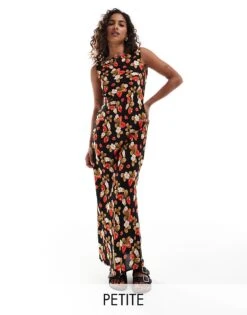 Miss Selfridge Petite Slash Neck Scoop Back Maxi Dress In Strawberry Floral Print For Women