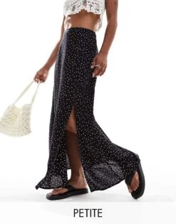 Miss Selfridge Petite Split Leg Slip Maxi Skirt In Polka Dot For Women Black Polka Dot