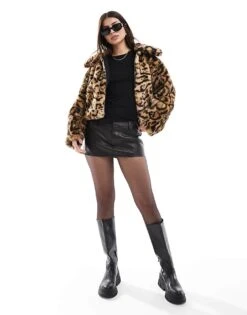 Miss Selfridge Leopard Faux Fur Bomber Jacket For Women