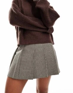 Miss Selfridge Pleated Mini Kilt Skirt In Micro Check For Women