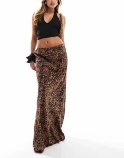 Miss Selfridge Bias Cut Maxi Skirt In Animal Print For Women