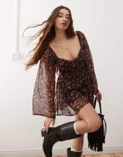 Miss Selfridge Chiffon Corset Detail Playsuit In Floral Print For Women Leopard Print