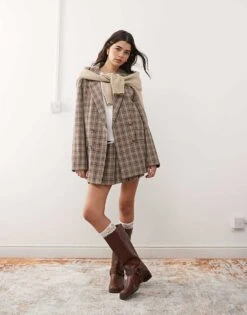 Miss Selfridge Double Breasted Blazer Co Ord In Brushed Check