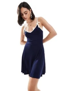 Miss Selfridge Bow Detail Cami Mini Dress In Navy For Women