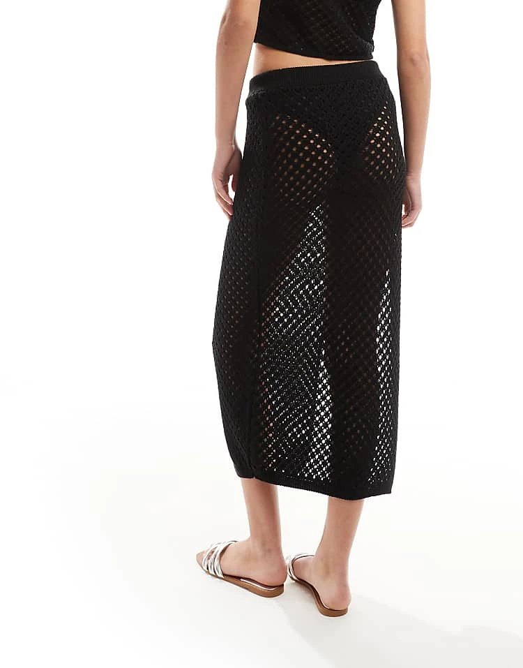 Miss Selfridge Crochet Maxi Skirt With Split Detail In Black For Women - Image 4