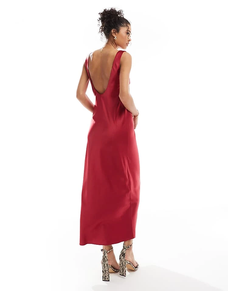 Miss Selfridge Satin Lace Trim Maxi Dress In Wine Red For Women - Image 2