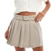 Miss Selfridge Belted Pleated Mini Skirt In Stone For Women