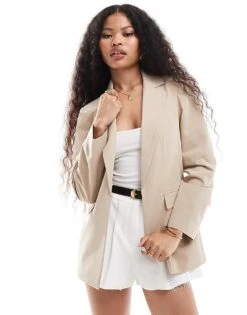 Miss Selfridge Petite Relaxed Fit Essential Blazer In Stone For Women