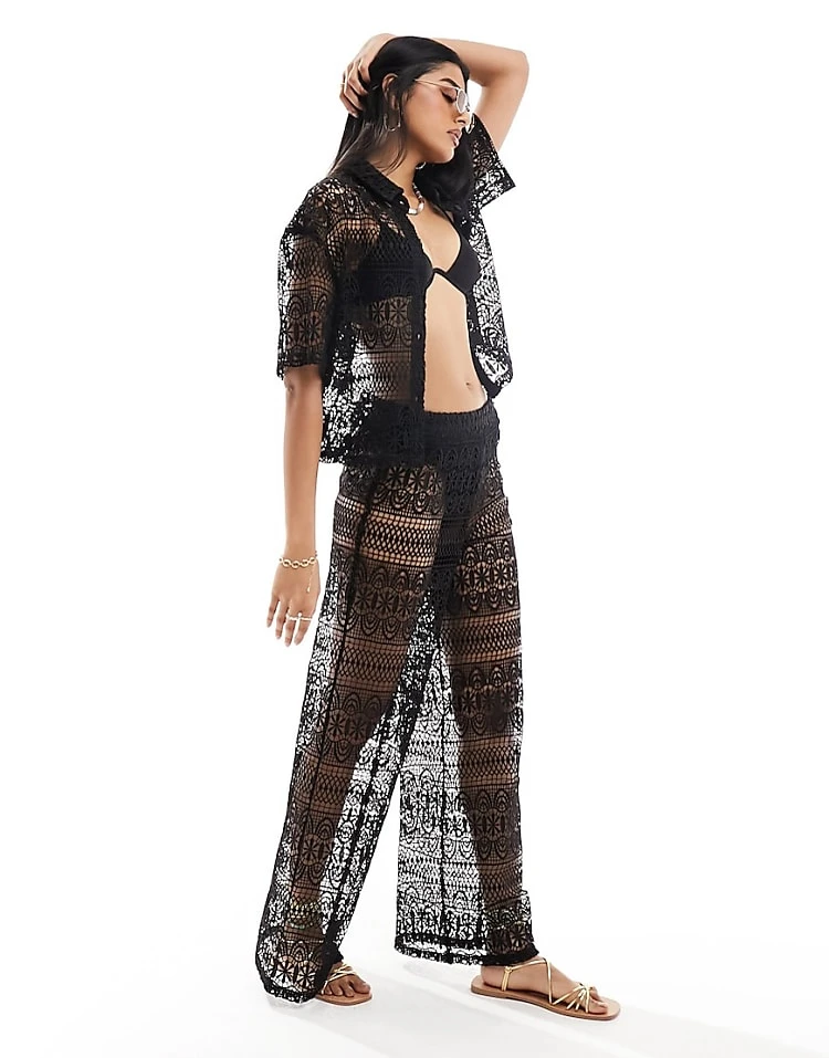 Miss Selfridge Beach Lace Co-ord In Black