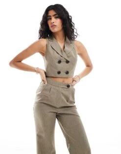Miss Selfridge Co-ord Tailored Waistcoat Top In Khaki For Women