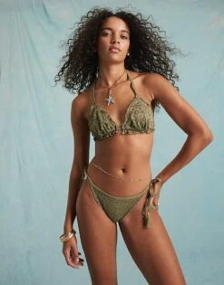 Miss Selfridge Broderie Frill Bikini In Khaki