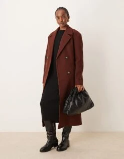 Miss Selfridge Belted Wrap Formal Coat In Chocolate For Women