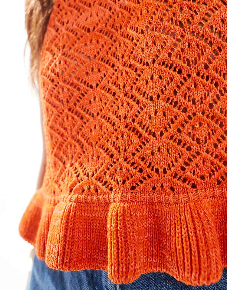 Miss Selfridge Crochet Halter Neck Top In Orange For Women - Image 4