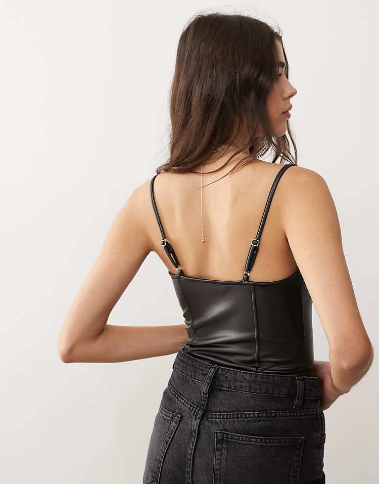 Miss Selfridge Faux Leather Bodysuit With Lace Trim In Black For Women - Image 2